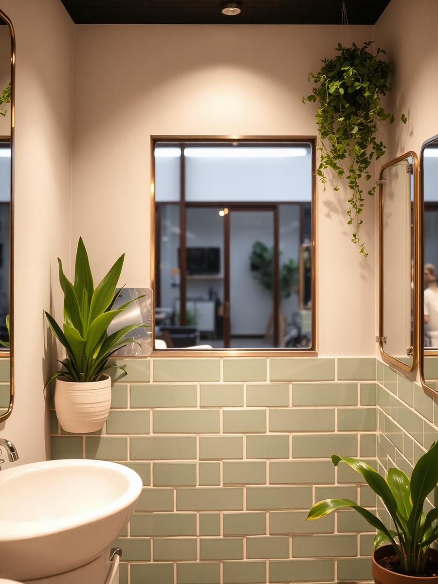 Salon wash station with sage tile
